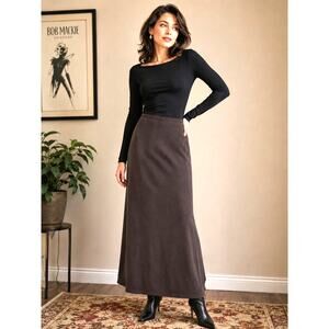 Bob Mackie Designer Long A-Line Skirt Chocolate Brown 6P High Waist Vtg